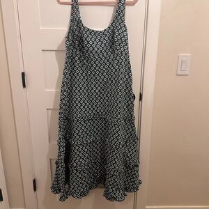 Anthropologie Green and White Patterned Midi Dress